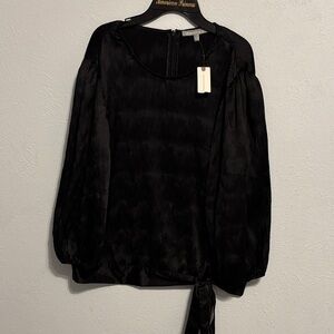 Daniel Rainn NEW Black Textured Long-Sleeve Tie-Hem Blouse